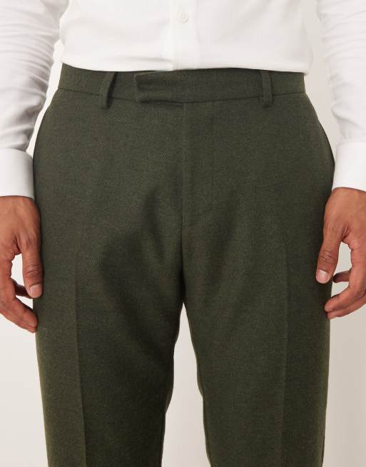ASOS DESIGN - Pantalon de costume slim en laine à chevrons - Vert foncé, 5 de 5