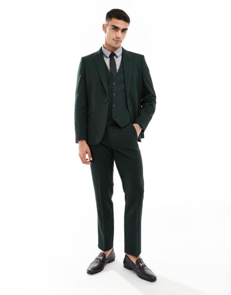 ASOS DESIGN - Pantalon de costume slim en laine mélangée à chevrons - Vert bouteille - view 1