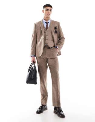 ASOS DESIGN - Pantalon de costume slim en laine mélangée - Beige-Neutre