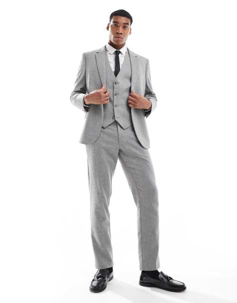 ASOS DESIGN - Pantalon de costume slim en laine mélangée texturée - Gris - view 1