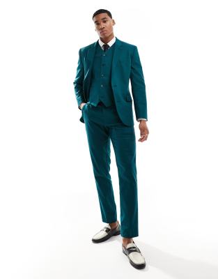 DESIGN - Pantalon de costume slim en lin mélangé - Vert sarcelle