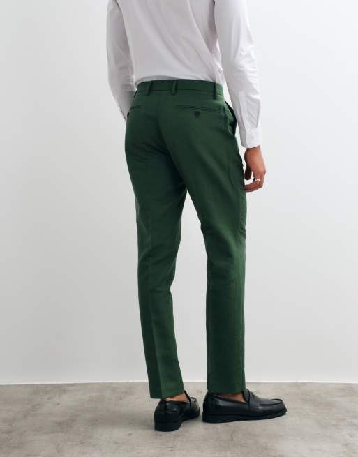 ASOS DESIGN - Pantalon de costume slim en sergé de lin mélangé - Vert foncé, 5 de 5