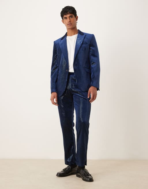 ASOS DESIGN - Pantalon de costume slim en velours à sequins - Bleu marine, 2 de 5