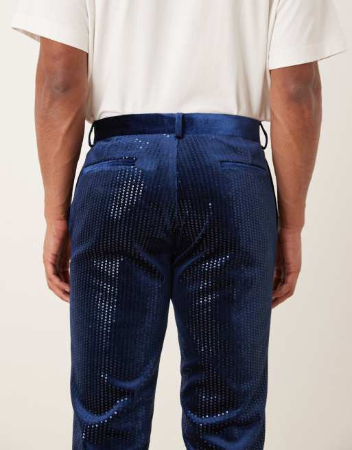 ASOS DESIGN - Pantalon de costume slim en velours à sequins - Bleu marine, 5 de 5