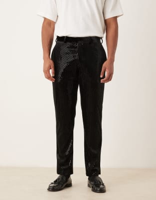 ASOS DESIGN - Pantalon de costume slim en velours à sequins - Noir