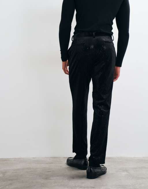 ASOS DESIGN - Pantalon de costume slim en velours à sequins - Noir, 5 de 5