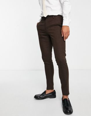 ASOS DESIGN super skinny wool mix suit trousers in brown tweed - ASOS Price Checker