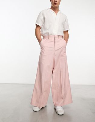 ASOS DESIGN extreme wide linen mix suit trouser in pink - ASOS Price Checker
