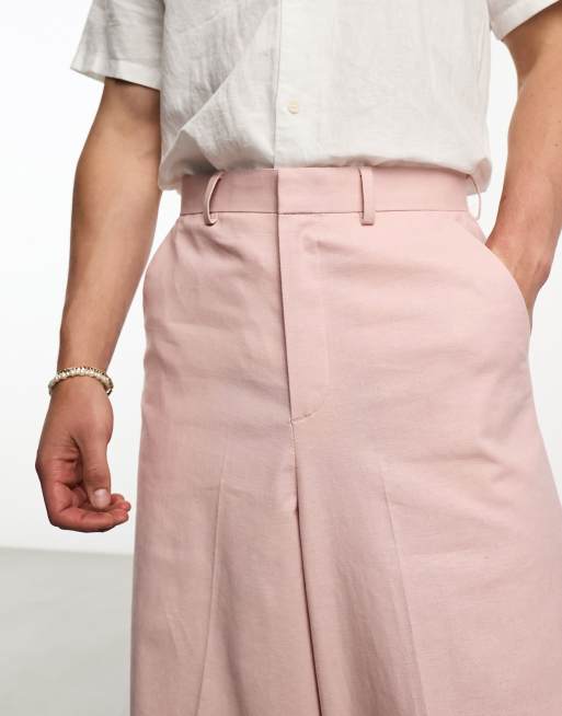 ASOS DESIGN - Pantalon de costume ultra ample en lin mélangé - Rose, 3 de 5