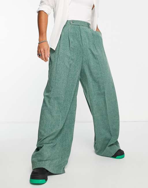 ASOS DESIGN - Pantalon de costume ultra large à motif hachuré - Vert forêt
