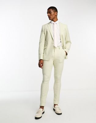 ASOS DESIGN super skinny suit trouser in linen mix in puppytooth check in green - ASOS Price Checker