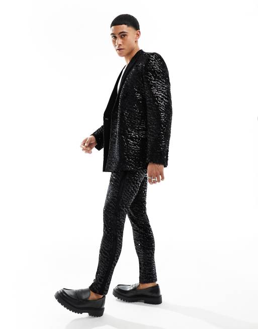 ASOS DESIGN - Pantalon de costume ultra skinny en velours orné de sequins - Noir