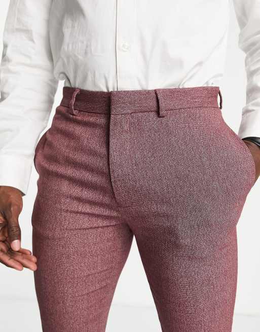 ASOS DESIGN - Pantalon de costume ultra slim de mariage en tissu micro texturé - Bordeaux, 3 de 4
