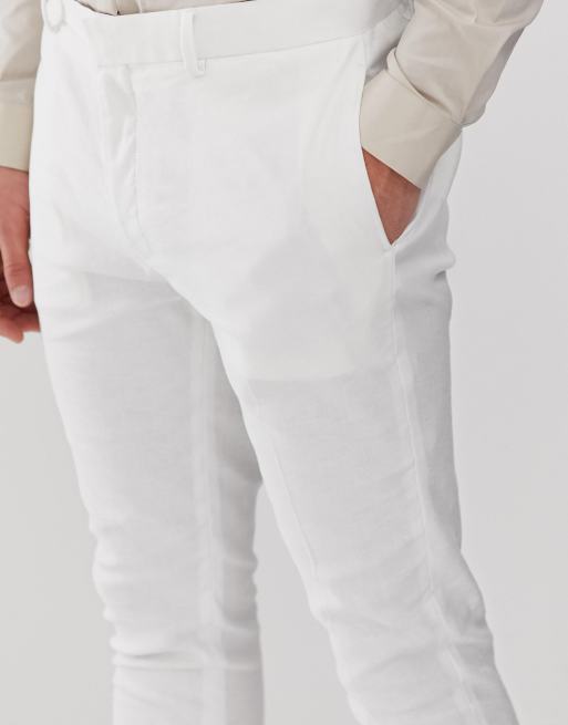 ASOS DESIGN Pantalon de costume ultra slim en lin Blanc