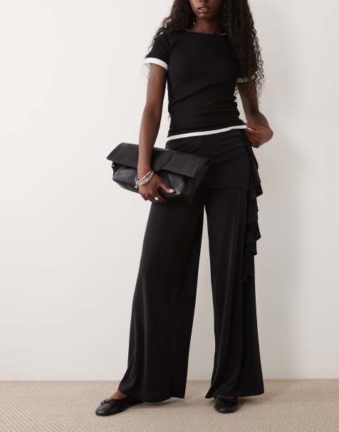 ASOS DESIGN - pantalón de cupro negro con cintura de volante - view 1