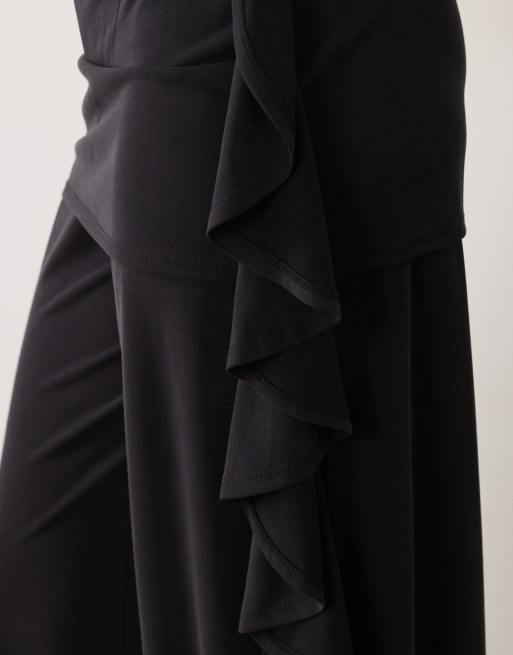 ASOS DESIGN - pantalón de cupro negro con cintura de volante, 2 de 5
