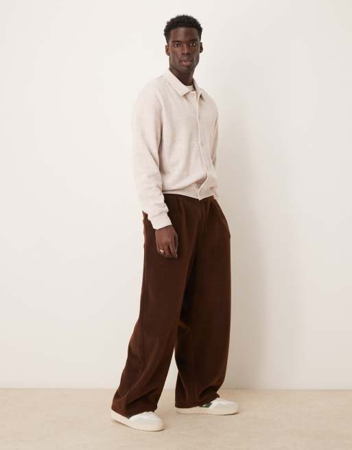 ASOS DESIGN - Pantalon de jogging bouffant coupe baggy d'ensemble en polaire - Marron