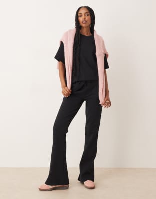 Pantalon de jogging d'ensemble évasé en maille interlock - Noir XS