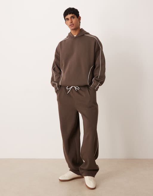 ASOS DESIGN - Pantalon de jogging d'ensemble ultra baggy avec passepoil sur les côtés - Marron, 2 de 5