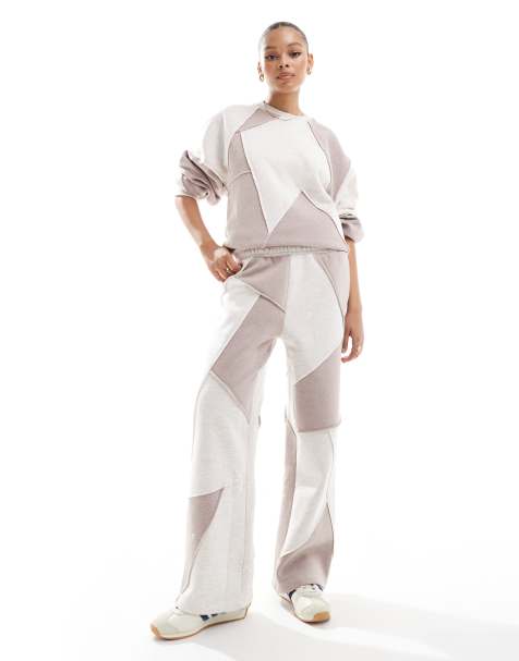 ASOS DESIGN - Pantalon de jogging droit d'ensemble effet patchwork - Grège chiné - view 1