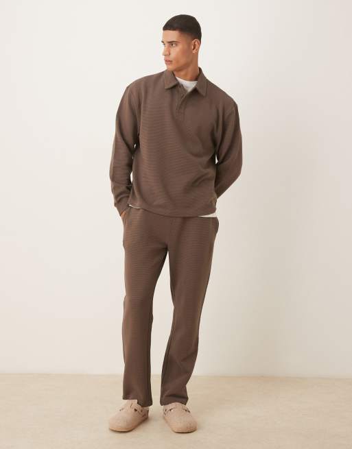 ASOS DESIGN - Pantalon de jogging droit d'ensemble en tissu épais style néoprène côtelé - Marron, 2 de 5