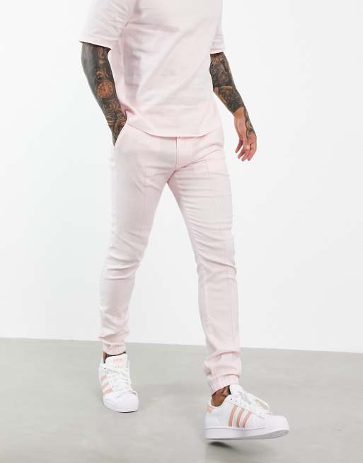 ASOS DESIGN Pantalon de jogging habill d ensemble ajust chevilles resserr es en lin m lang Rose