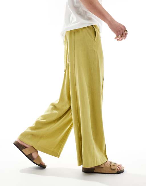 ASOS DESIGN -  Pantalon de jogging habillé ultra-large en lin mélangé - Vert chartreuse, 2 de 5