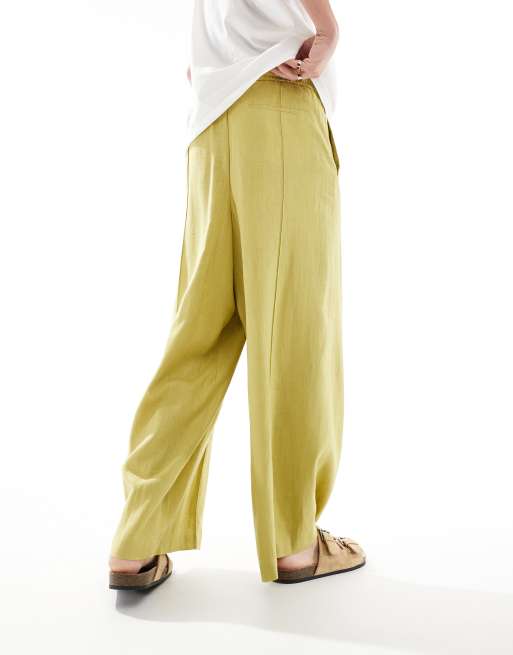 ASOS DESIGN -  Pantalon de jogging habillé ultra-large en lin mélangé - Vert chartreuse, 4 de 5