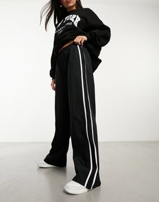 ASOS DESIGN wide leg jogger with side stripe in black - ASOS Price Checker