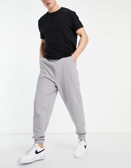 ASOS DESIGN - Pantalon de jogging droit nervuré en coton à bande large à la  taille - Gris chiné - GREY