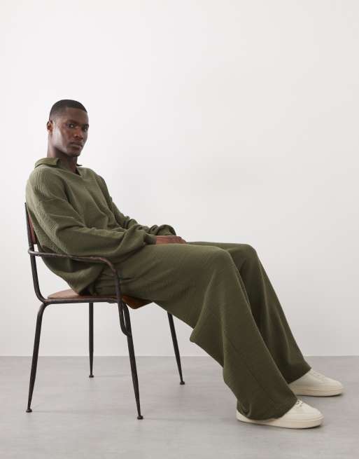 ASOS DESIGN - Pantalon de jogging texturé effet hachuré coupe bouffante - Vert olive, 2 de 5