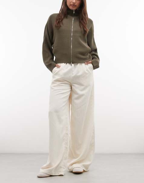 ASOS DESIGN pantalón de pana de pernera ancha de cintura elástica en color 'eggnog' - view 1