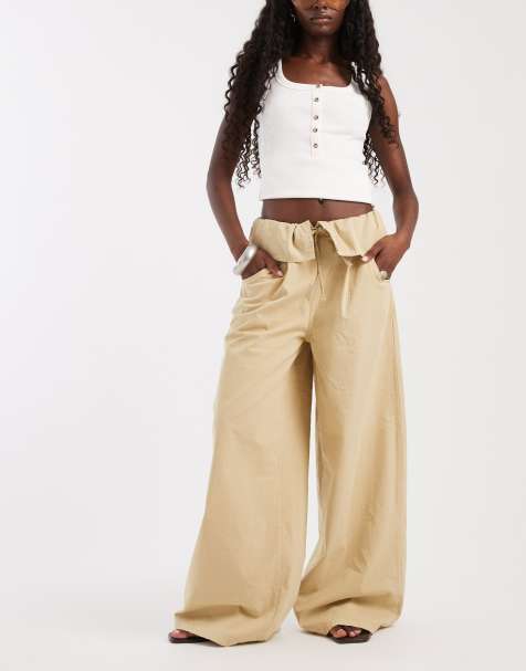 ASOS DESIGN - pantalón de pernera ancha con cintura doblada en piedra - view 1
