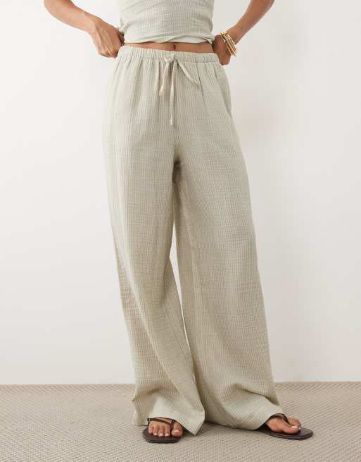 ASOS DESIGN - pantalón de pernera ancha con cintura elástica en raya verde, conjunto, 2 de 5