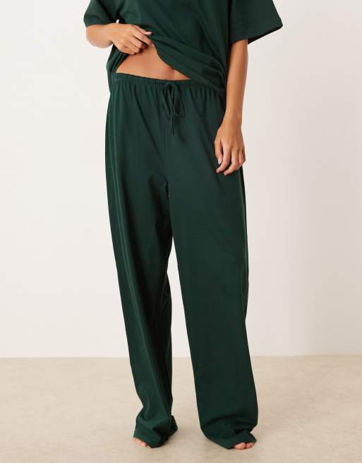 ASOS DESIGN Pantalon de pyjama à assortir en coton - Vert forêt, 2 de 4