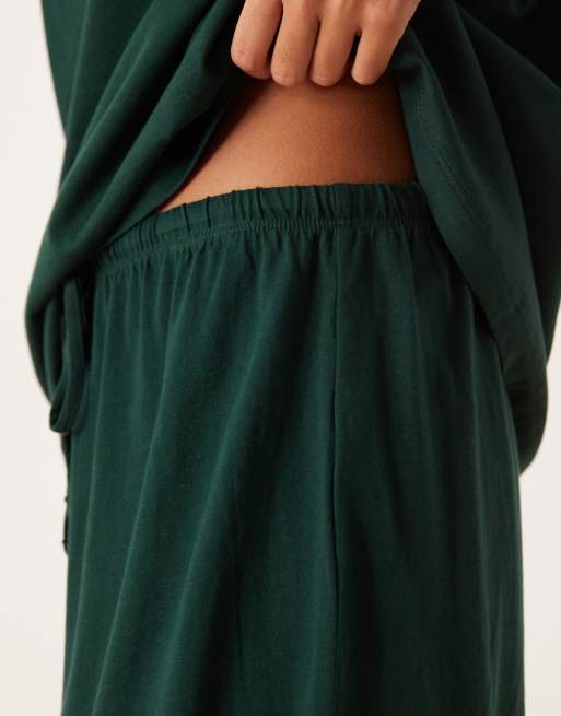 ASOS DESIGN Pantalon de pyjama à assortir en coton - Vert forêt, 3 de 4
