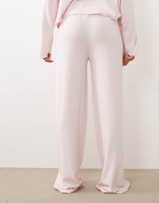ASOS DESIGN - Pantalon de pyjama ample en jersey doux avec bordures fleuries - Rose pastel, 3 de 4