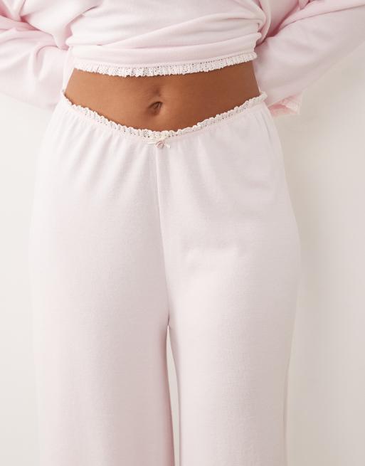 ASOS DESIGN - Pantalon de pyjama ample en jersey doux avec bordures fleuries - Rose pastel, 4 de 4