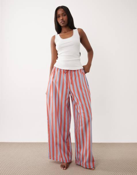 ASOS DESIGN - Pantalon de pyjama rayé en popeline - Bleu et rouge - view 1