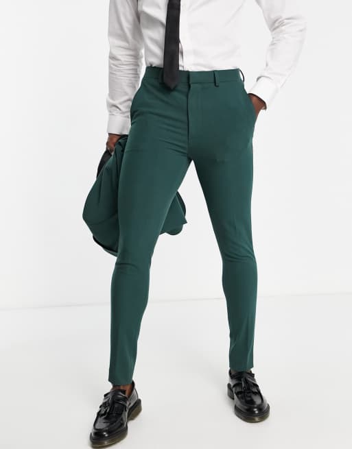 ASOS DESIGN - Pantalon de smoking super ajusté effet satin avec bande sur le côté - Vert forêt