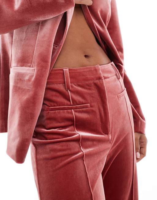 ASOS DESIGN - Pantalon de tailleur coupe ajustée puis évasée en velours - Rose, 2 de 5