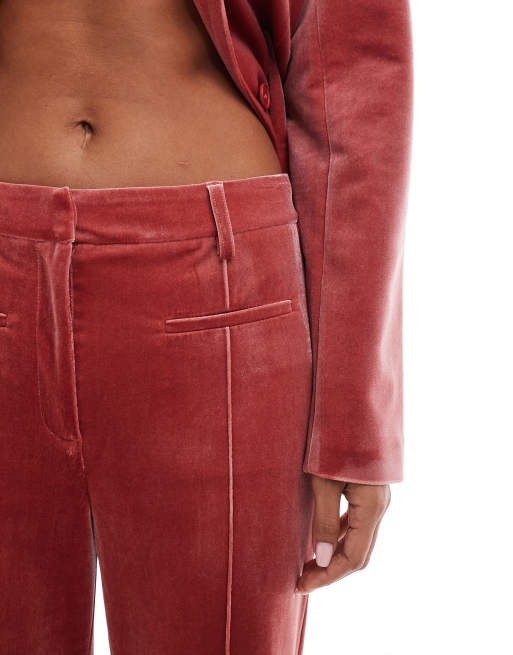 ASOS DESIGN - Pantalon de tailleur coupe ajustée puis évasée en velours - Rose, 4 de 5