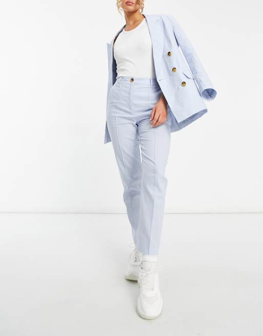 ASOS DESIGN - Pantalon de tailleur épuré coupe cigarette en lin - Bleu, 4 de 4