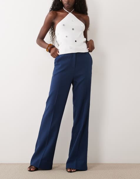 ASOS DESIGN - pantalón de traje acampanado ajustado en azul marino - view 1