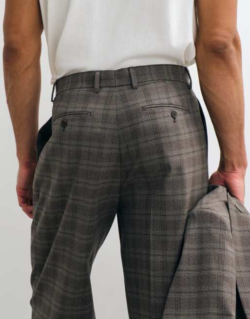 ASOS DESIGN - pantalón de traje extragrande de corte tapered en cuadro príncipe de Gales marrón, 4 de 5