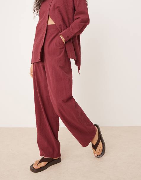 ASOS DESIGN - Pantalon décontracté à enfiler d'ensemble en crépon - Bordeaux - view 1