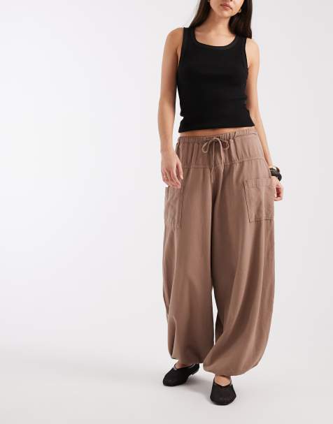 ASOS DESIGN - Pantalon décontracté coupe bouffante avec liens à la taille - Champignon - view 1