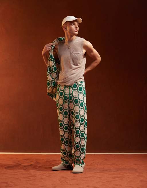 ASOS DESIGN - Pantalon décontracté d'ensemble au crochet et en dentelle de qualité supérieure avec taille élastique - Vert, 2 de 5
