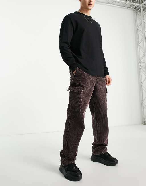 ASOS DESIGN - Pantalon décontracté en velours côtelé délavé avec poches cargo 