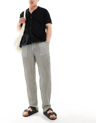 Pantalon Femme Bleu Blanc Rouge Taille 44 Noir - Ceinture Rayée Noir Et Blanc - Comme Neuf